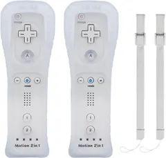 2 Pack Wii Remote Controller with Motion Plus, Wireless Controller for Nintendo Wii and Wii U, with Silicone Case and Wrist Strap, No Nunchucks
