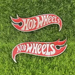2PCS Hot Wheels Decals Deck Lid Emblems Badge Hotwheels Sticker 3D Raised Letters Emblem, Fender Metal Badge Replacement with Strong Adhesive (2PCS, Silver/Red), Red,Silver, WULIDE
