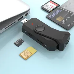 4 in 1 Memory Card Reader, Rocketek USB Smart Card Reader with SDHC/SDXC/SD Card Reader & Micro SD Card Adapter, CAC Card Reader for SIM, SD, TF, MMC RS & 4.0 for Windows, Linux/Unix, Mac OS X