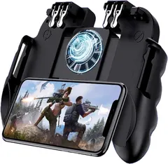 4 Trigger Mobile Game Controller with Cooling Fan - Adjustable Stand - for PUBG - Fortnite - 6 Finger Mode L1R1 or L2R2 Gaming Grip - Includes 2 Finger Sleeves