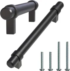 ALPINE HARDWARE Premium Solid Euro Style Bar Handle Pull-5Pack ~ 3.75 inch Hole Center & 5 1/2 inch Length-Heavy Stainless Steel Banded T-Bar W/ aMatte Black Finish-American Owned Cabinet Hardware