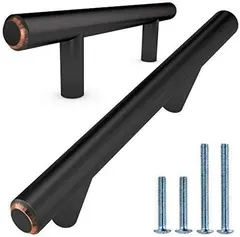 ALPINE HARDWARE Premium Solid Euro Style Bar Handle Pull-5Pack ~ 3 inch Hole Center & 5 3/8 inch Length Heavy Stainless Steel Handle Pull W/ Oil-Rubbed Bronze Finish-American Owned Cabinet Hardware