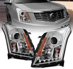 AmeriLite Chrome Projector Replacement Headlights Plank LED Bar Set for 2010-2016 Cadillac SRX Halogen Bulb Version only - Passenger and Driver Side