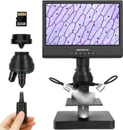 Andonstar AD249-P 10.1 Inch Digital Microscope, Coin Microscope for Error Coins Whole Coins, 1000x 3 Lens 1080P FHD Video Record, Biological Microscope Kit for Adults and Kids, Prepred Slides