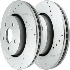 AutoShack PR63028DSZPR Front Drilled Slotted Brake Rotors Silver Pair of 2 Driver and Passenger Side Replacement for 2005-2010 Jeep Grand Cherokee 2006-2010 Commander 3.0L 3.7L 4.7L 5.7L 4WD AWD RWD