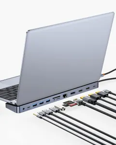 Baseus USB C Docking Station, 3-Screen 4K Multitasking Laptop Docking Station Stand with 2 HDMI+DP, PD, 3 USB-A, RJ45, Audio, TF/SD Card Reader, USB Hub Compatible with MacBook/Dell/HP/Surface/Lenovo
