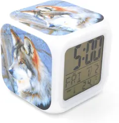 BoFy Led Alarm Clock Wolf Head Animal Pattern Personality Creative Noiseless Multi-Functional Electronic Desk Table Digital Alarm Clock for Unisex Adults Kids Toy Gift