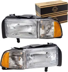 Brock Aftermarket Replacement Driver Left Passenger Right Halogen Combination Headlight and Corner Light Assembly Set