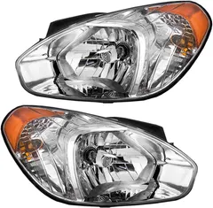 Brock Replacement Driver and Passenger Halogen Combination Headlights Compatible with 07-11 Accent 92101-1E011 92102-1E011