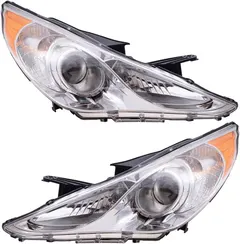 Brock Replacement Driver and Passenger Halogen Combination Headlights Headlamps with Dark Chrome Housing Compatible with 11-14 Sonata 921013Q100 921023Q100