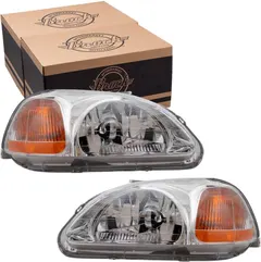 Brock Replacement Driver and Passenger Halogen Headlights Compatible with 1996 1997 1998 Civic 33151-S01-305 33101-S01-305