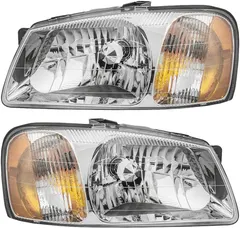 Brock Replacement Driver and Passenger Halogen Headlights Compatible with 2000-2002 Accent 92101-25050 92102-25050
