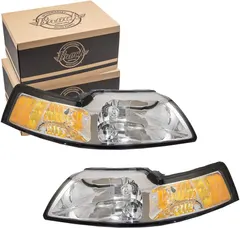 Brock Replacement Driver and Passenger Halogen Headlights Compatible with 1999-2004 Mustang YR3Z 13008 BA YR3Z 13008 AA