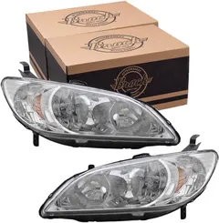 Brock Replacement Driver and Passenger Halogen Headlights Headlamps Compatible with 2004-2005 Civic 33151-S5A-A51 33101-S5A-A51