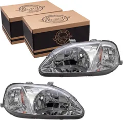 Brock Replacement Driver and Passenger Halogen Headlights Lens Compatible with 1999-2000 Civic 33151S01A02 33101S01A02