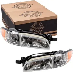 Brock Replacement Driver and Passenger Set Halogen Headlights Compatible with 1997-2003 Grand Prix