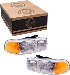Brock Replacement Driver and Passenger Set Halogen Headlights Compatible with 1999-2006 Sierra 2007 Sierra Classic Pickup Truck 15850351 15850352