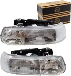 Brock Replacement Driver and Passenger Side Halogen Combination Headlight Assemblies Compatible with 16526133 16526134
