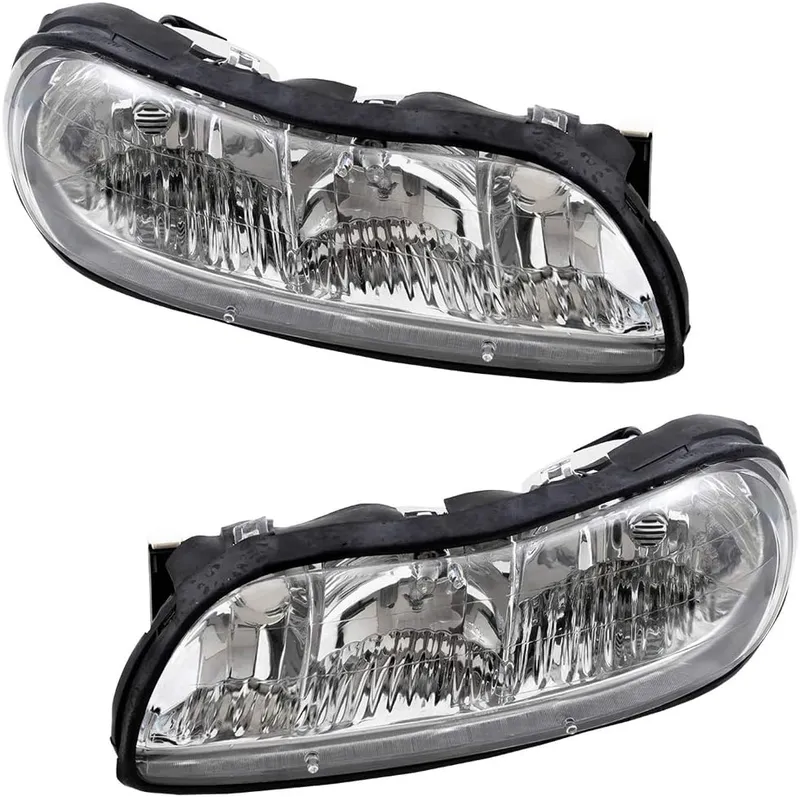 Brock Replacement Driver and Passenger Side Halogen Combination Headlight Assemblies Compatible with 1997-2003 Malibu