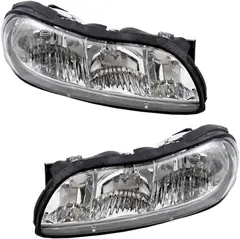 Brock Replacement Driver and Passenger Side Halogen Combination Headlight Assemblies Compatible with 1997-2003 Malibu