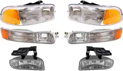 Brock Replacement Driver and Passenger Side Halogen Combination Headlight Assemblies, Fog Light Assemblies & Signal Marker Light Units 6 Piece Set Compatible with 99-02 Sierra & 00-06 Yukon & Yukon XL