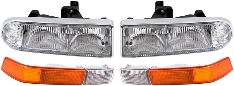 Brock Replacement Driver and Passenger Side Halogen Combination Headlight Assemblies and Park Signal Fog Light Units 4 P