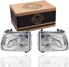 Brock Replacement Driver and Passenger Side Halogen Headlight Assembly Set Compatible with 2001-2004 Toyota Tacoma