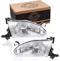 Brock Replacement Driver and Passenger Side Halogen Headlight Assembly Set Compatible with 98-00 Corolla