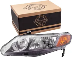 Brock Replacement Drivers Halogen Headlight Headlamp Lens Compatible with 2006-2008 Civic Sedan 33151SNAA02