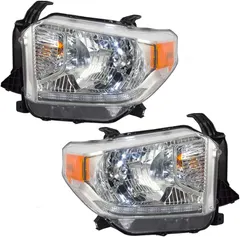 Brock Replacement for Pair Set Halogen Combination Headlights Headlamp w/Chrome Bezel Compatible with 14-17 Tundra w/Power Leveling & LED DRL 811500C101 811100C101