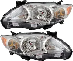 Brock Replacement Pair Set Halogen Headlights Combination Headlamp with Chrome Housing Compatible with 2011-2013 Corolla 8115002B50 8111002B50