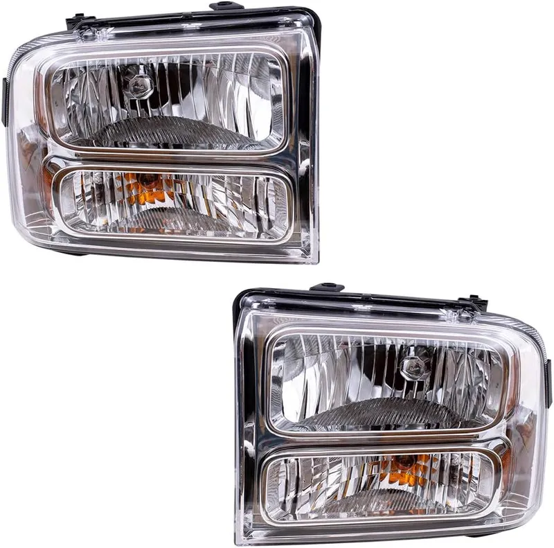 Brock Replacement Pair Set Halogen Headlights Headlamp w/Chrome Bezel Compatible with 05-07 Super Duty Pickup Truck 6C3Z