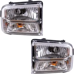 Brock Replacement Pair Set Halogen Headlights Headlamp w/Chrome Bezel Compatible with 05-07 Super Duty Pickup Truck 6C3Z13008BB 6C3Z13008AB FO2502217 FO2503217