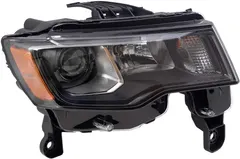 Brock Replacement Passenger Halogen Headlight with Black Bezel Compatible with 2017-2021 Jeep Grand Cherokee