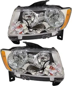 Brock Replacement Set Driver and Passenger Halogen Combination Headlights Compatible with 2011-2013 Grand Cherokee 55079379AF 55079378AF