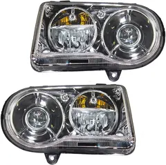 Brock Replacement Set Driver and Passenger Halogen Headlights Compatible with 2005-2010 300 with Projector & Delay Option