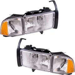 Brock Replacement Set Driver and Passenger Halogen Headlights with Corner Light Compatible with 1999-2002 Pickup Truck w/Sport Package
