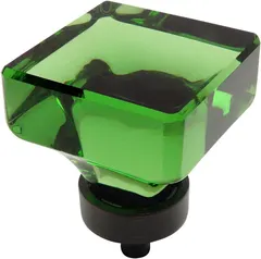 Cosmas 5 Pack 6377ORB-EM Oil Rubbed Bronze Cabinet Hardware Square Knob with Emerald Green Glass - 1-3/8" Square