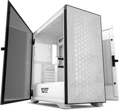 darkFlash DLX Mesh E-ATX/ATX/Micro ATX/Mini ITX Tower Computer Case, Dual Open PC Gaming Case, Tempered Glass Side Panel, USB Type-C Port, Cable Management System, Water-Cooling Ready (DLX Mesh White)
