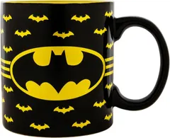 DC Comics Silver Buffalo Batman Logo with Bat Pattern Ceramic Coffee Mug, 14 Ounces, Black/Yellow, (BN8632)