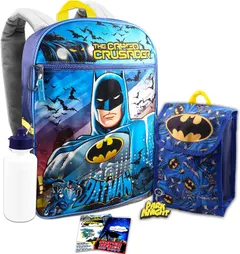 DC Shop DC Comics Batman Backpack Set ~ 7 Pc Bundle with 16'' Batman Backpack for Boys Kids, Lunch Bag, Water Bottle, and More | Batman School Supplies
