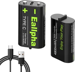 Eallpha 2-Pack Rechargeable Controller Batteries, 4800mWh High Capacity Within 3 Hour Fast Charging. Compatible with Xbox Series X|S/Xbox One/Xbox One S/Xbox One X/Xbox One Elite Wireless Controller