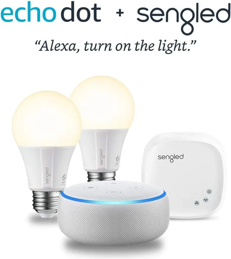Echo Dot (3rd Generation) - Sandstone with 2 Smart Bulb Kit by Sengled