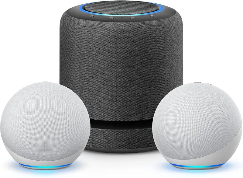 Echo Home Entertainment Bundle | Echo Studio + 2 Echo (4th Gen), Glacier White