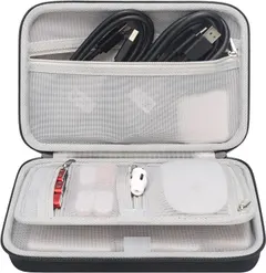 Elonbo Hard Travel Cords Organizer Universal Small Electronic Accessories Carrying Case for Chargers Cables MacBook Adapter Magic Mouse Apple Pencil Flash Disk Tech Portable Storage Bag, Black+Grey