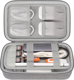 Elonbo Hard Travel Cords Organizer Universal Small Electronic Accessories Carrying Case for Chargers Cables MacBook Adapter Magic Mouse Apple Pencil USB Flash Disk Tech Portable Storage Bag, Grey