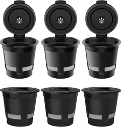 EZBASICS Reusable K Cups for Keurig, Universal Refillable Coffee Filters for Single Serve Coffee Maker, 6-Pack of Reusable Pods, Black