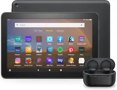 Fire HD 8 Plus tablet Echo Buds bundle including Fire HD 8 tablet (Black, 64 GB), Lockscreen Ad-Supported, 8" HD display, and All-new Echo Buds