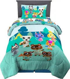 Franco Kids Bedding Super Soft Microfiber Comforter and Sheet Set, 4 Piece Twin Size, Animal Crossing