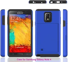 Galaxy Wireless Cases Compatible for Samsung Galaxy Note 4 Case, Shock Proof Credit Card Hybrid Case - Blue